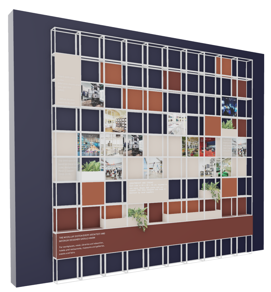 infowall concept with GRID modules for Orgatec office furniture fair 2024